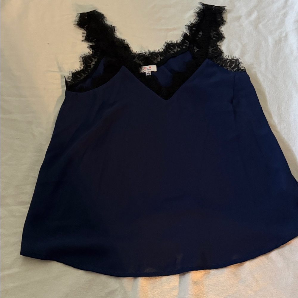 Navy Blue Lace Trim Cami Top